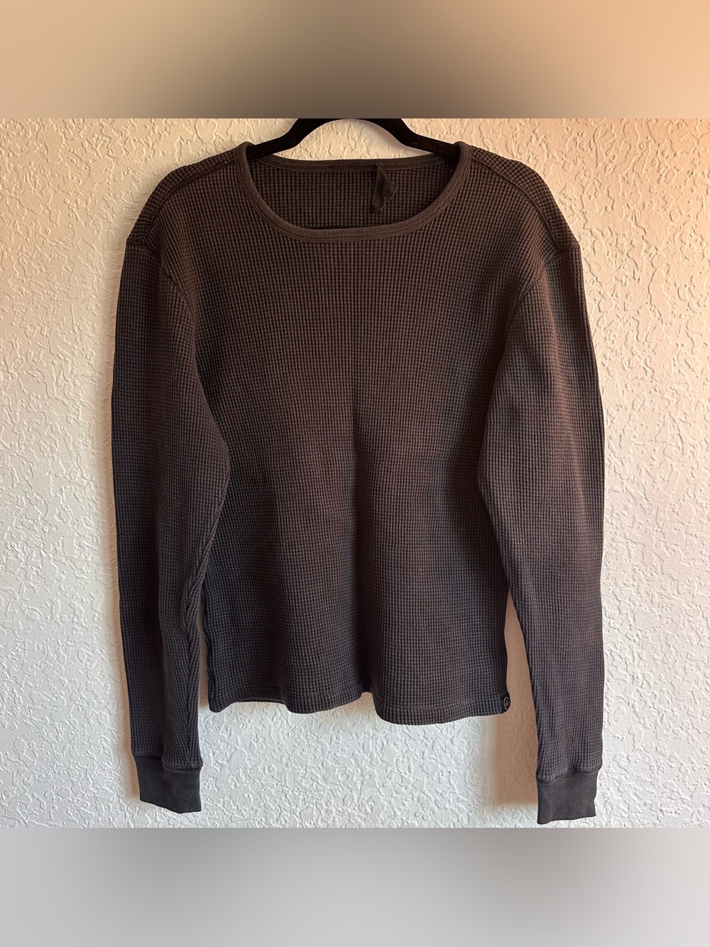 Aether Men's Waffle Knit Long Sleeve Thermal 100% Cotton Black Medium